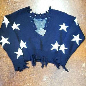 Destroyed star v-neck sweater